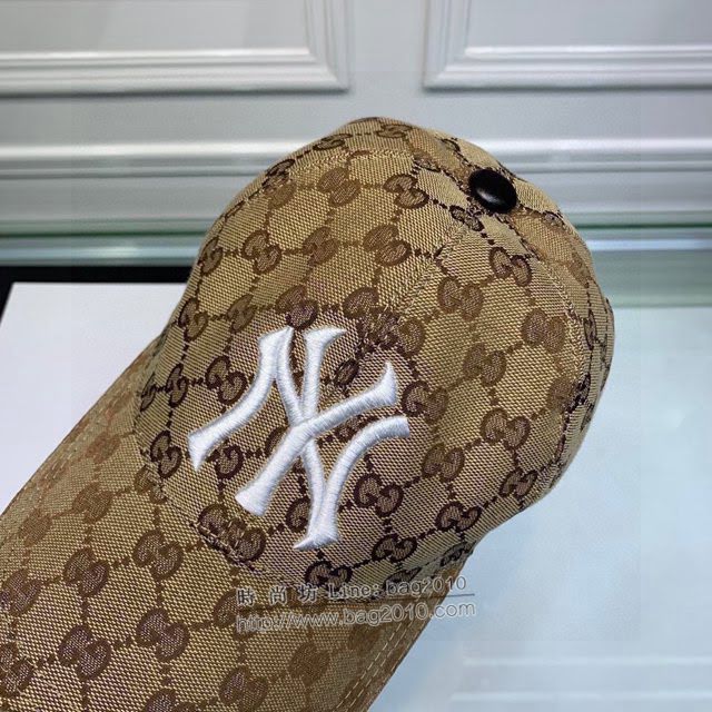 Gucci聯名NY帽子 古馳GG印花刺繡鴨舌帽棒球帽  mm1727